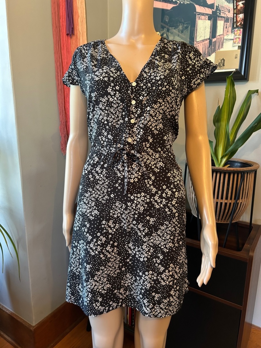 GAP Black Mini Dress with White Floral Print